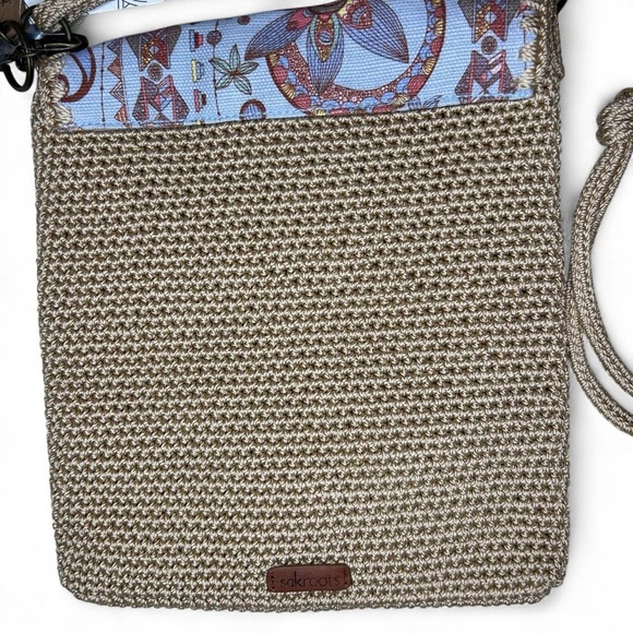NWT Sakroots Owl Crochet Fold-Over Crossbody –Tan Pink & Blue & Tassels - Picture 6 of 8
